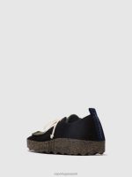 schoenen zwart/militair groen vrouwen Asportuguesas veterschoenen chatten 6JPTP106 - Afbeelding 3
