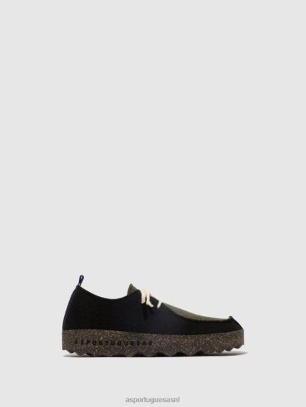 schoenen zwart/militair groen vrouwen Asportuguesas veterschoenen chatten 6JPTP106
