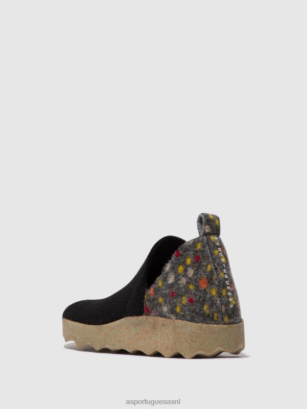 schoenen zwart vilt dehor vrouwen Asportuguesas schoenen met ronde neus stad 6JPTP107 - Afbeelding 3