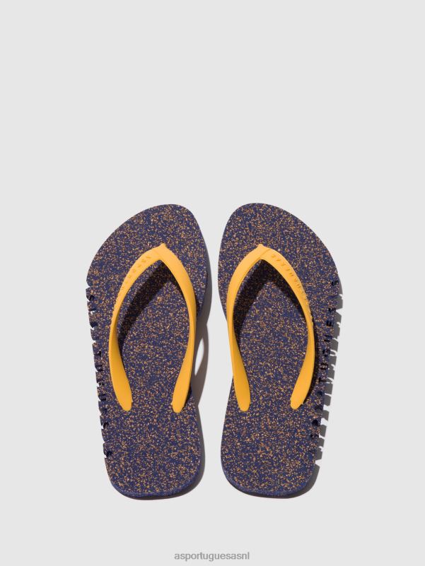 slippers blauwe en gele band Heren Asportuguesas strand slippers hobbelig 6JPTP174 - Afbeelding 2