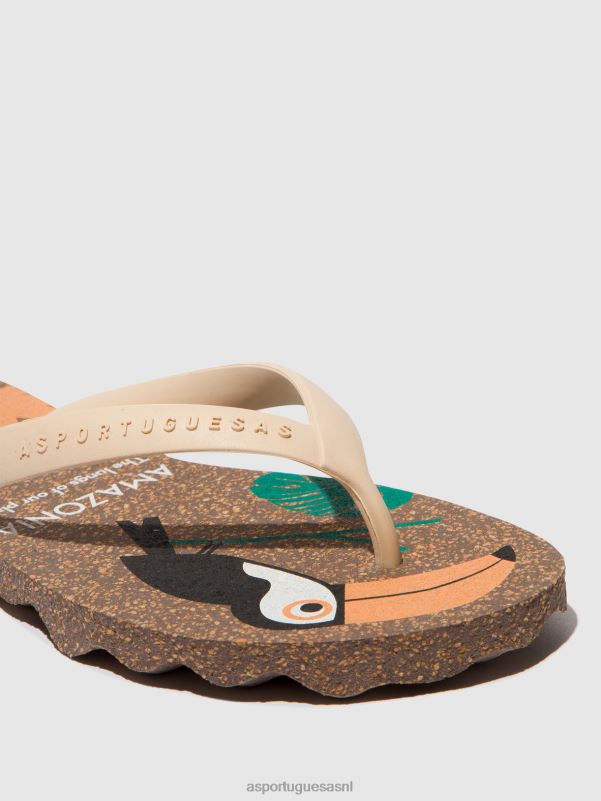 slippers bruine en creme band Heren Asportuguesas strand slippers amazonia 6JPTP186 - Afbeelding 5