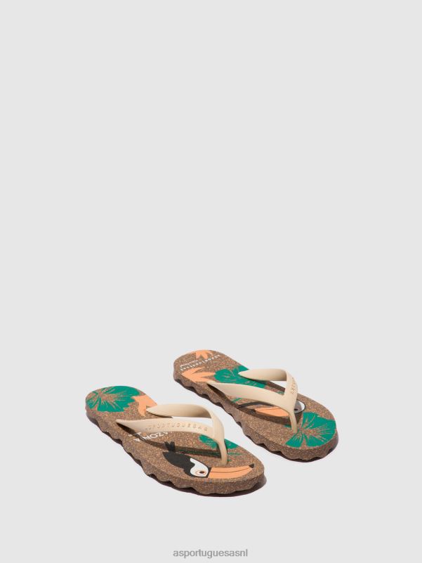 slippers bruine en creme band Heren Asportuguesas strand slippers amazonia 6JPTP186 - Afbeelding 1