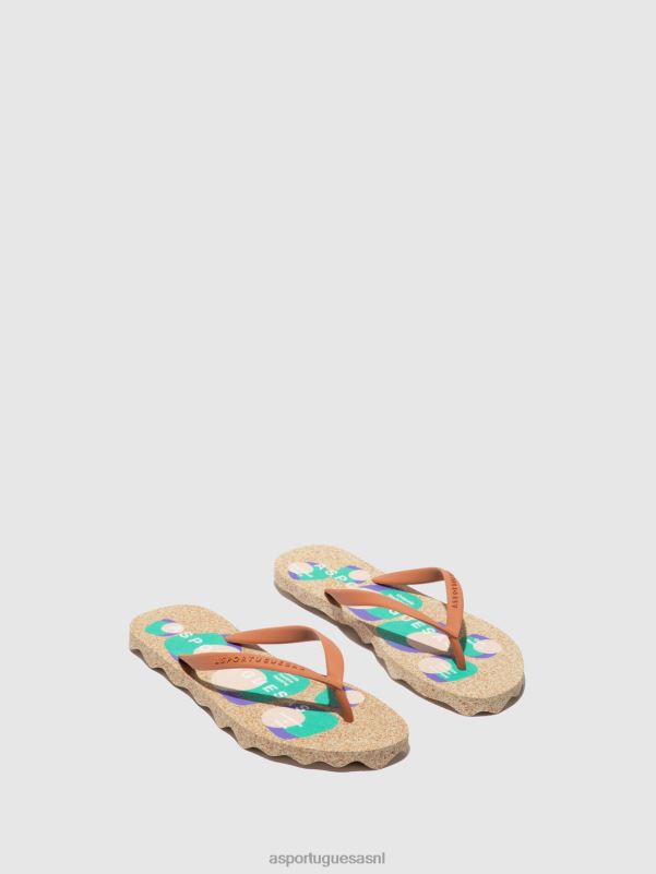 slippers bruine rubberen band vrouwen Asportuguesas strand slippers eiken 6JPTP2 - Afbeelding 2