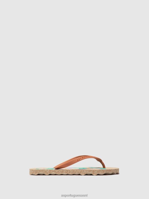slippers bruine rubberen band vrouwen Asportuguesas strand slippers eiken 6JPTP2 - Afbeelding 1