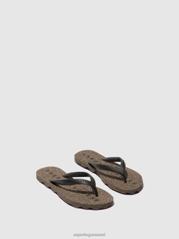 slippers zwarte en zwarte band Heren Asportuguesas basis voor strandslippers 6JPTP169 - Afbeelding 1