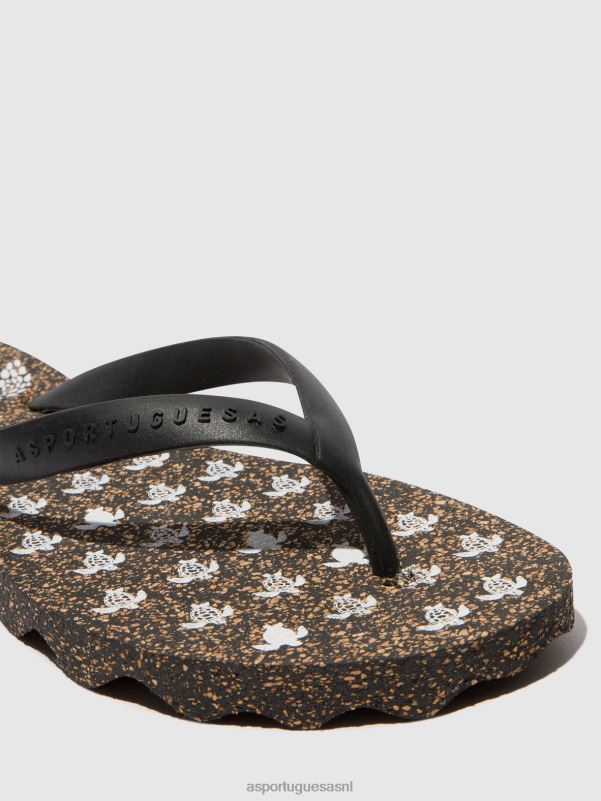 slippers zwarte en zwarte band Heren Asportuguesas strand slippers schildpad 6JPTP172 - Afbeelding 5