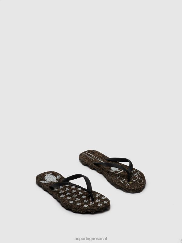 slippers zwarte rubberen band Heren Asportuguesas strand slippers schildpad 6JPTP171 - Afbeelding 1